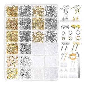 2480pcs Kit De Fabrication De Boucles D'oreilles Avec Crochets De Boucles D'oreilles,Boucles D'oreilles Dos Messages,Anneaux De Jonction Pour Bijoux - Neuf