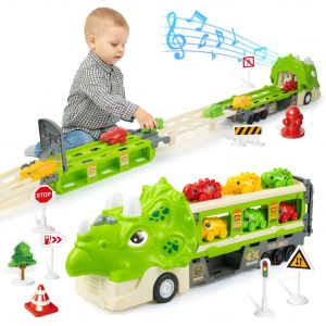 KAJGL-Jouet De Camion Dinosaure Pour Enfants¿Jouet De Transport Pliable Avec 6 Voitures Dinosaures,Camion Pour Enfants,Cadeaux Pour Garçons Et Filles De 3 4 5 6 7 Ans - Neuf