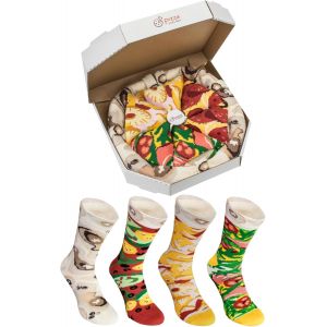 Jgd-Pizza Socks Box - Pizza Mix Hawa&agrave;&macr;Enne Italienne Pepp&eacute;roni - 4 Paires De Chaussettes Fantaisie Uniques Et Originales, Multicolore, 41 - 46 - Neuf