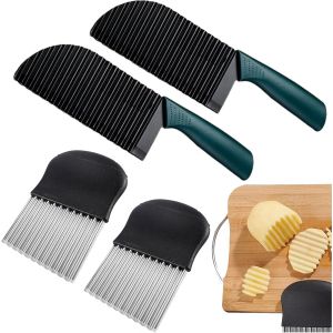Mevronisshop-Trancheuse &Agrave; Frites Couteau &Agrave; Vagues, 4 Pi&egrave;ces Coupe-L&eacute;gumes Ondul&eacute; Coupe Frites Couteau&agrave;pomme De Terre Trancheuse &Agrave; Frites Cutter De Pommes De Terre Onduleux Coupe Frites En Acier Inoxy - Neuf
