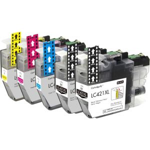 LC421XL LC-421XLVAL Lot de cartouches d'encre compatibles avec Brother LC-421 LC421XL (2 x noir, 1 x cyan, 1 x magenta, 1 x jaune) pour DCP-J1050DW MFC-J1010DW DCP-J1140DW - Neuf
