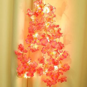 KAL-Guirlande Lumineuse À Led - Fleurs De Cerisier - Rose - 2 M - 20 Led - Guirlande Lumineuse À Piles - Décoration De Printemps Pour Festival, Fête, Saint-Valentin, Mariage - Neuf