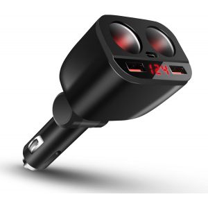 Eryi-Chargeur De Voiture Usb Allume Cigare Avec Double Port De Charge Qc3.0 12 V/24 V 120 W Avec Voltmètre Led Pour Téléphone Portable, Tablette Gps - Neuf