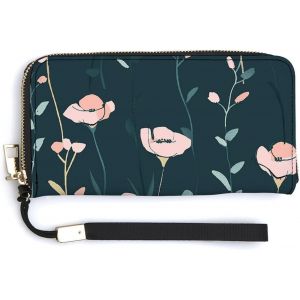 Portefeuille Long En Cuir Avec Fermeture &Eacute;clair Et Dragonne Pour Femme Motif Nature,Impressions De Style Nature,20.0*10.5Cm - Neuf