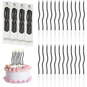 24 Pi&egrave;ces Bougies D'anniversaire Torsad&eacute;es, Bougies De G&acirc;teau En Spirale Avec Supports Pour La D&eacute;coration De F&ecirc;te De G&acirc;teau De Mariage D'anniversaire,Plaqu&eacute; Or Massif Noir[Z20] - Neuf
