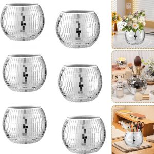 NouvelHorizonstore-Lot de 6 boules disco d&eacute;coratives pour plantes,Pot de fleurs disco,Jardini&egrave;re disco argent&eacute;e,Jardini&egrave;re Boule Disco,Pot de Fleurs de Boule Disco,Disco Ball Planter,Boule Disco Plan - Neuf