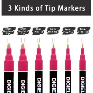 Marqueur Craie Rose, Feutre Craie Liquide Rose 1mm / 3mm / 6mm + 16 Etiquettes Tableau, Effa&ccedil;age par Chiffon Humide ou Sec pour Tableau Noir, Ardoise, Miroir, Ardoise Magique, Vitre & Menu - Neuf