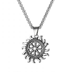 Collier Pendentif Soleil Creux En Acier Inoxydable Pour Homme, Cha&icirc;ne R&eacute;sistante Pour Un Usage Quotidien - Neuf