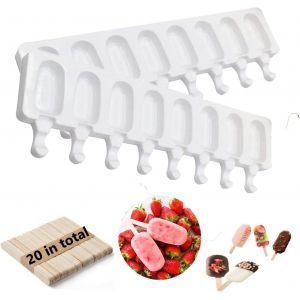 Eryi-Moule À Glace En Silicone,2 Pcs 8 Cavités Silicone Moule À Crème-Sans Bpa,Facile À Dégager-Moule Magnum Cake Moule À Popsicle Pour Maison Dessert,Sucette,Crème Glacée+20 Pcs Bâtons En Bois - Neuf