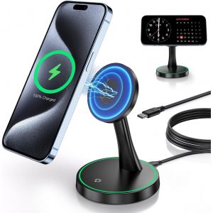 15w Magnetic Wireless Charging Stand Mag-Safe Fast Charger For Iphone 15/15 Pro/Plus/14/13/12 Series Magnetic Wireless Charging Station/Pad With Light Anti-Sleep For Airpods 3/Pro/Pro 2 - Neuf