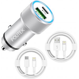 KALANKA-Chargeur Voiture iPhone avec 2x C&acirc;ble Lightning [Certifi&eacute; Apple MFi], 38W Chargeur Allume Cigare USB C Rapide Adaptateur Prise Allume Cigare USB Chargeur Voiture pour iPhone 14 13 12 11 Pro M - Neuf