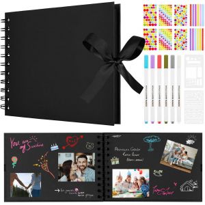 Mevronisshop-Album Photo Scrapbooking Diy 30 Pages Noires, Album Souvenir Diy, 21,5 X 15 Cm, Diy Spirale Album Fait Main Bricolage Livre De M&eacute;moire, Album De B&eacute;b&eacute;, Diy Album Livre, Scrapbooking, Noir - Neuf