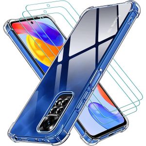 Coque Pour Xiaomi Redmi Note 12 Pro 4g / Redmi Note 11 Pro 4g / 5g / Redmi Note 11e Pro 5g Avec 3 Pi&egrave;ces Verre Tremp&eacute;, Transparent &Eacute;tui De Protection En Silicone Antichoc, Souple Tpu Housse - Neuf