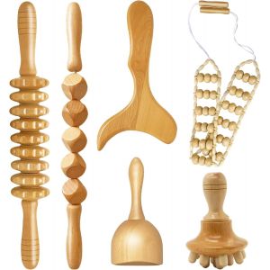 6 En 1 Maderotherapie Kit Complet, Masseur Bois De Anti Cellulite, Rouleau De Massage Gua Sha Cup, Appareil Corps De Drainage Lymphatique, Soulager Muscle Le Stress Et Relaxation - Neuf