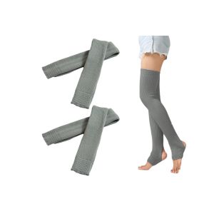 Chaussettes Hautes Tricot&eacute;es Extra Longues Pour Femmes, Gu&ecirc;tres Montantes - Gris Clair - Lot De 2 Paires - Neuf