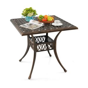 Table De Jardin Carr&eacute;e 80 X 80 X 75 Cm Trou Pour Parasol Motifs Antiques Ambiance Cosy En Aluminium Bronze Helloshop26 20_0014035 - Neuf