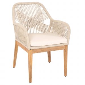 Chaise De Jardin Moderne R&eacute;sistant Aux Intemp&eacute;riese En Bois D Acacia Dossier Arrondi En Corde Tress&eacute;e Cr&egrave;me Coussin Cr&egrave;me 04_0010101 - Neuf