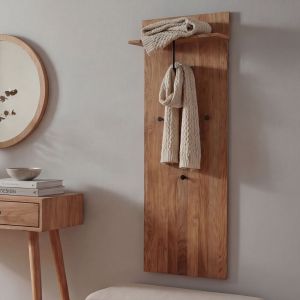 Panneau vestiaire MCA HWC-P55, vestiaire mural, tablette en bois massif, crochets 135 x 42 x 22 cm, ch&ecirc;ne - Neuf