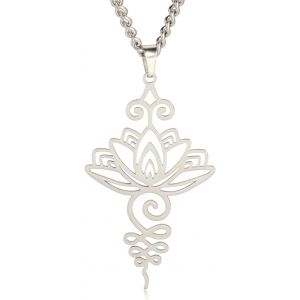Kal-Collier Lotus Collier En Acier Inoxydable Fleur De Vie Collier Yoga Méditation Pendentif Inspirationnel Bijoux Pour Femmes Adolescentes Filles (Style 1 - Argent) - Neuf