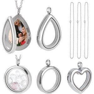 Collier Avec M&eacute;daillon En Acier Inoxydable 304 Avec Breloques Flottantes Rondes En Forme De Larme Et Coeur Avec Fermeture &Agrave; Boucle Pour Femme,Collier D'amiti&eacute;,Souvenir Nostalgique,Acier - Neuf
