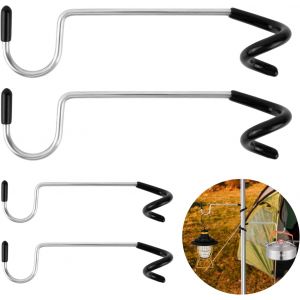 Set Of 4 S Shape Camping Lantern Holders-Universal Hanging Hooks-Black-Stainless Steel-Diameter 13mm - Neuf
