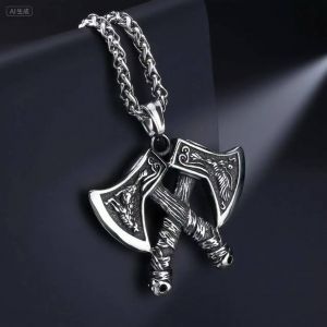 Yq 316l Acier Inoxydable Viking Hache Pendentif Cha&icirc;ne Collier Pour Hommes Bijoux Accessoire Cadeau Livraison Directe Articles--60cm Chain - Neuf