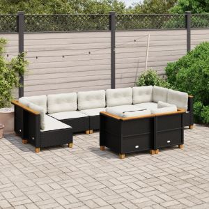 Prolenta Premium - Salon De Jardin 9 Pcs Avec Coussins Noir R&eacute;sine Tress&eacute;e - Neuf