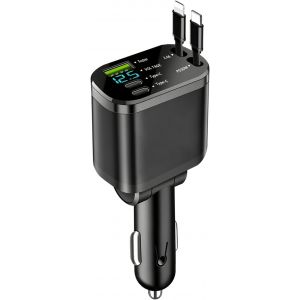 JGD-5 en 1 Chargeur Voiture R&eacute;tractable, Charge Rapide, Charge Rapide Universelle pour T&eacute;l&eacute;phones Mobiles, Voyage Camping Car Accessoires - Neuf