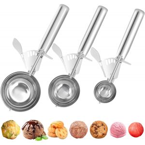 Lot De 3 Cuill&egrave;res &Agrave; Glace Inox Avec D&eacute;clencheur - Neuf