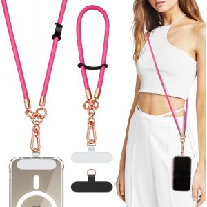 Kal-Pcs Cordons De Téléphone Portable Réglables Avec 1 Tour De Cou, 1 Dragonne, 2 Coussinets D'attache Pour Téléphone, Sangle De Téléphone Universelle En Bandoulière Pour Smartphone, Magenta - Neuf