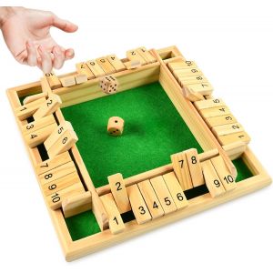 ERYI-Shut The Box 4 Joueurs, Classic Jeu De Dés En Bois, Jeu De Rassemblement Avec Dés, Jeux De Mathématiques Pour Enfants, Jeu De Table Pour Familles - Neuf