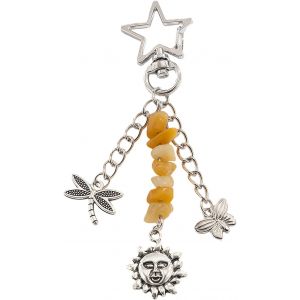 Kalanka-Sonne Mond Sterne Porte-Cl&eacute;s Charms Porte-Sac, Breloque Sac &Agrave; Dos Perles Cristal Mode, Porte-Cl&eacute; Boho, Accessoire Esth&eacute;tique Y2k Pour T&eacute;l&eacute;phone (Jaune) - Neuf