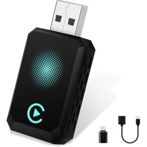 Wireless Carplay Adapter La Nouvelle Version Est Rapide Et Stable, Plug-And-Play Type-C/Usb, Mini Carplay Adapter Filaire À Sans Fil, Adapté À L'iphone Ios 10+ Et Aux Voitures Avec Carplay - Neuf