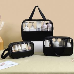 Trousse De Toilette Transparente 10 Pièces, Trousse De Toilette Imperméable En Pvc Pour Femme, Trousse De Maquillage Légère Pour Voyage (Noir) - Neuf
