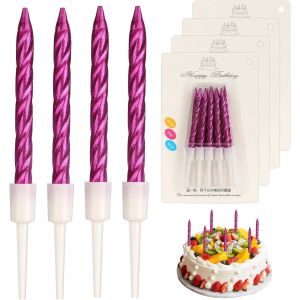 Chenquansarl-Lot De 40 Bougies D'anniversaire Fines En Spirale Métallique Avec Supports Pour Gâteau D'anniversaire, Fête Prénatale, Décoration De Fête De Mariage, 7,5 Cm (Violet) - Neuf