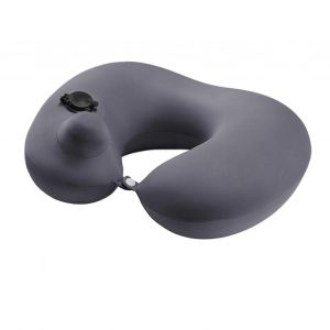 Oreiller de cou gonflable de presse portable en forme de U pour le voyage - Couverture en soie glacée grise - Neuf