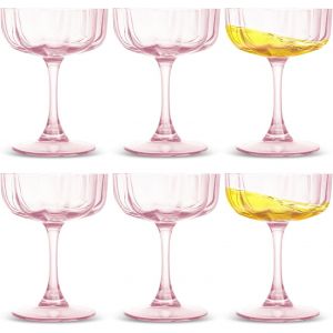Lot De 6 Verres À Cocktail Avec Pétales Ondulés - 200 Ml - Verres À Martini Vintage - Coupe À Champagne Striée - Verres De Bar - Cadeau D'anniversaire Ou De Mariage - Neuf