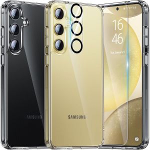 SJZG-Pour Samsung Galaxy S24 Plus Coque,5-En-1 Kit Coque Pour Samsung S24 Plus Case Protection Cover,1 Coque & 2 Verre Tremp&eacute; & 2 Cam&eacute;ra Arri&egrave;re Protecteur - Transparent - Neuf