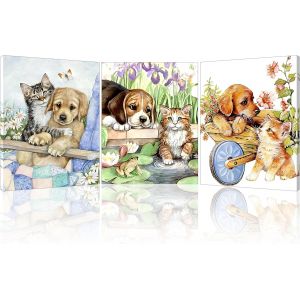 ERYI-Tableau Sur Toile Animaux, Chat Et Chien Impression Sur Toile, Décoration Tableaux Pour Salon Chambre À Coucher Salle De Yoga Salle De Réunion Bureau, Cadeau Anniversaire, 3X30X40 Cm - Neuf