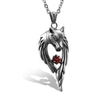 Kal-Collier Pendentif Acier Inoxydable Zircon Punk T&ecirc;te De Loup Cha&icirc;ne 55cm Couleur Optionnel Fantaisie Bijoux Cadeau Pour Homme - Neuf