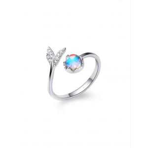 Bague Ouverte À Thème Sirène Ajustable, Bijou Sirène Femme Pour Tous Les Jours, Soirée Ou Cadeau D'anniversaire, Design Élégant Et Modulaire Avec Pierres Décoratives - Neuf