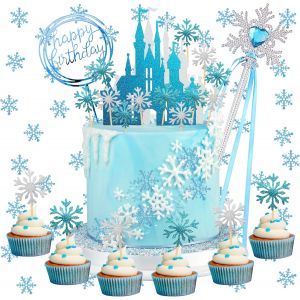 MEVRONISSHOP-Ch&acirc;teau Blanc Argent&eacute; Flocon de Neige Happy Birthday Decoration, Paillettes de G&acirc;teau, Fille de Joyeux D'anniversaire, Mariage - Neuf