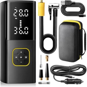 CHECARZHN--NO1-Compresseur À Air Portatif 150 Psi, 9000 Mah Gonfleur Pneus Voiture Avec Écran Numérique Led, Mini Pompe Velo Electrique Avec Câble 12V Cc Et Lumière Led Pour Voiture, Moto, Vélo, Ball - Neuf