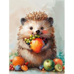 Ayuhr-5d Diamond Painting Diy Kits Hérisson Aux Fruits, Animal Broderie Diamant Kits De Broderie Au Point De Croix Strass Rond Résine Peinture Décor À La Maison 30x40cm - Neuf