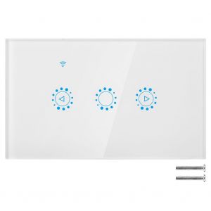 Panneau de commutation tactile sans fil intelligent Wi-Fi 1/2/3 gangs, interrupteur d'eclairage americain, telecommande par application (blanc) - Neuf