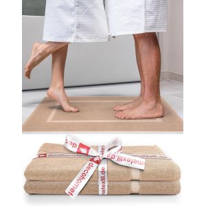 Kal-Decohometextil - Lot De 2 Tapis De Bain Beige En 100 % Coton De Qualit&eacute; Sup&eacute;rieure - Doux Et Absorbants - Neuf