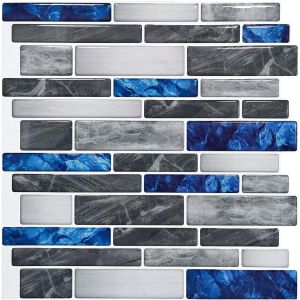 Carrelage adhésif bleu effet marbre, crédence de cuisine en vinyle effet mosaïque, 30 x 30 cm - Neuf