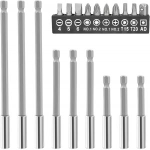 CHECARZHN--NO1-19 Pièces Porte Embout Magnetique En Acier Carbone 1/4 Rallonge Porte Embout Visseuse 75/100/150Mm, Long Embout Visseuse Aimanté, Tige D'Extension Magnétique 1/4"" Pour Outils Électriqu - Neuf
