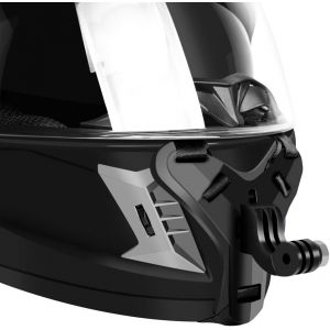 Chin Mount with Full Face Motorcycle Helmet Strap + Extra for Different Scenarios Flat and Curved Adhesive Mounting for GoPro Insta360 DJI SJCAM APEMAN etc (Black) - Neuf
