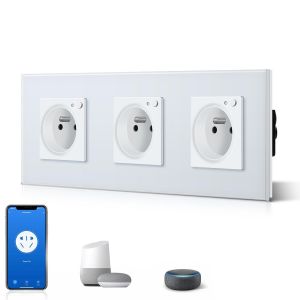 Interrupteur normal et prise USB C, basculant avec voyants LED, cadre en verre, installation facile, faciles à nettoyer, 1 entrée 1 voie avec prise USB/type C, 157 mm Noir - Neuf